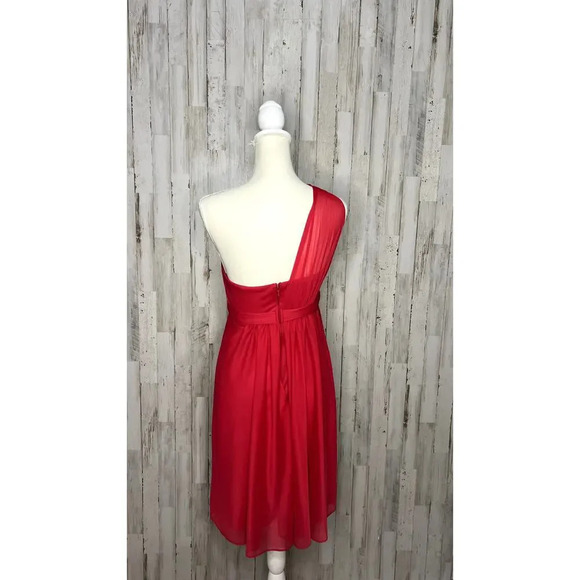 David's‎ Bridal Women's 2 Red/Cherry One Shoulder Short Dress w/ Illusion Neck - Picture 4 of 7